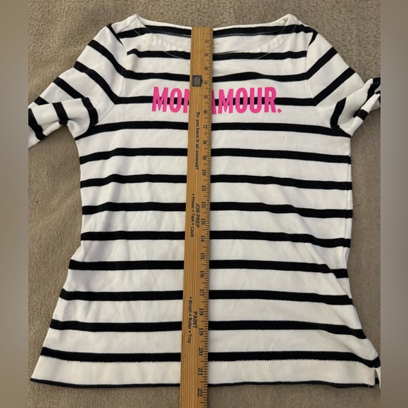 Kate Spade Black White Striped Hot Pink Mon Amour Top Cotton Long Sleeve Tee M - Picture 4 of 6